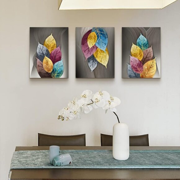 Canvas Wall Art for Living Room Decor Artwork Abstract Leaves Painting 3Pcs - Picture 2 of 6